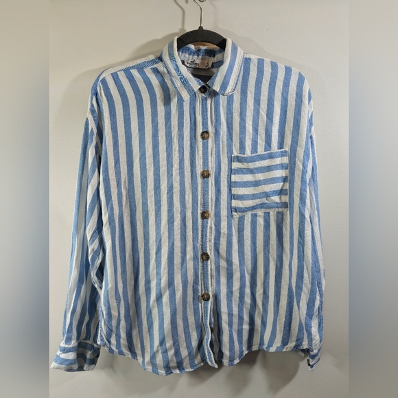 Hollister Tops - Hollister Blue & White Vertical Striped Oversized Button Down Shirt - S